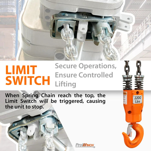 Electric Chain Hoist 1 Ton 2200 Lb With Remote Control, 110V, 20 Ft Lift Height, Single Phase, G80 Chain, H2 Duty For Overhead Cranes And Warehouse Lifting