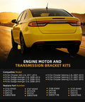 Built Tough Four Piece Engine Motor Mount And Transmission Bracket Kit Fits Chrysler 200 Sebring Dodge Avenger 2.4 Liter viewed from rear on road.