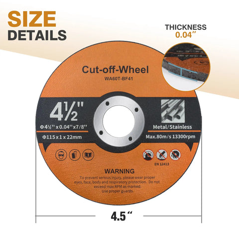 60 Pack 4.5 Inch Cut Off Wheels For Metal Stainless Steel And PVC Tube 0.040 Inch Thick Seven Eighths Inch Arbor Aggressive Cut Off Disc