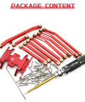 Package of aluminum high clearance chassis links and steering links set with 1.27mm RC screwdriver for Axial SCX24 Bronco C10 upgrade.