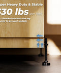 Built Tough L Shaped Furniture Leveling Feet with Adjustable Height Up to 3.5 Inches, demonstrating 330 lbs weight capacity on cabinet