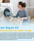 Woman using Complete Dryer Repair Kit For Samsung Including Drum Rollers, Idler Pulley, Dryer Belt And Spring DIY Friendly