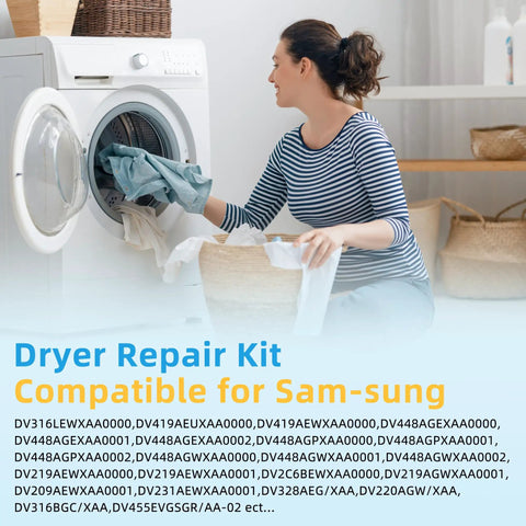 Woman using Complete Dryer Repair Kit For Samsung Including Drum Rollers, Idler Pulley, Dryer Belt And Spring DIY Friendly