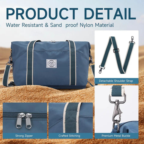 Travel Duffle Bag For Everyday Getaways Foldable Waterproof Weekender Carry On With Wet Compartment And Detachable Shoulder Strap