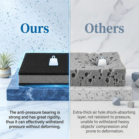 Comparison of 2 Pack 8 To 10 Inch Studio Monitor Isolation Pads' durability with anti-pressure design next to a porous alternative.