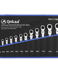 Flexible Ratcheting Wrench Set With 12 Pieces 8 To 19mm Metric Spanner Gear Ring Kit in black pouch