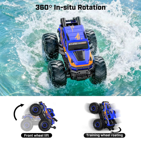 Amphibious Remote Control Beast Truck Toy For Kids 6 Plus Waterproof Off Road 4X4 RC Pickup making splash in water