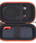 Open Hard Case For SanDisk Extreme Portable SSD Built Tough Rugged Foam Padding And Mesh Pocket For USB Cables And SD Cards