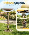 Weather Resistant Outdoor Polyresin Bird Bath With 28 Inch Pedestal And 20 Inch Bowl In Antique Copper Finish for gardens.
