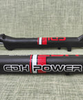 Close-up of Beefy 26 Inch Fat Bike Fork 4.0 Suspension With 1 1 8 Headset, aluminum alloy material with branding on a textured surface