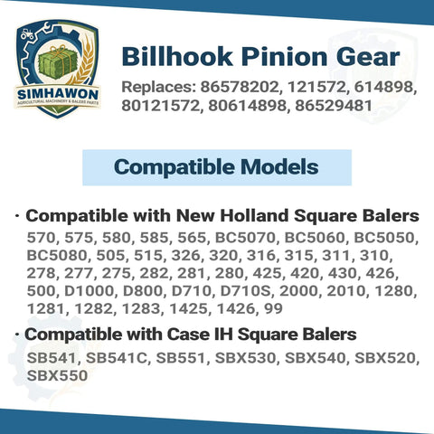 Diagram showing Knotter Bill Hook Pinion Gear Replacement For New Holland And Case IH Square Balers 570 575 580 compatibility