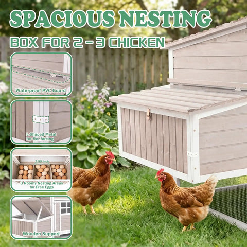 Two Story Outdoor Chicken Coop With Nesting Box And Pull Out Tray, 39.13 Inch Fir Wood Hen House for 1 to 3 Chickens, Grey