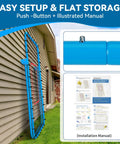 Adjustable Volleyball Rebounder Net 7x4 Ft with PU Volleyball and stakes for easy set up, shown folded against a house wall.