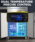 Built Tough Commercial Reach In Refrigerator And Freezer Combo 48 Inch Wide displaying digital temperature controls for dual zones.