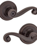 Interior Privacy Door Handle With Lock For Bedroom And Bathroom, Reversible Lever In Venetian Bronze, Keyless Turn Lock