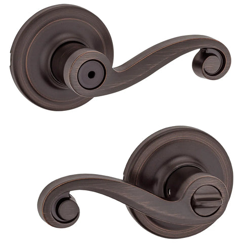 Interior Privacy Door Handle With Lock For Bedroom And Bathroom, Reversible Lever In Venetian Bronze, Keyless Turn Lock