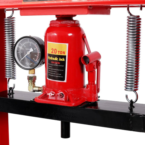 Heavy Duty 20 Ton Hydraulic Shop Press With Easy Read Pressure Dial For Grease Monkey Auto Garage showing hydraulic jack and pressure gauge.