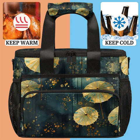 Decorative Insulated Picnic Backpack With Lunch Box For Women And Men, blue pattern, keeps food warm or cold, tote style, spacious