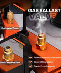 Close-up of gas ballast valve on Shop Grind 1.5HP Dual Stage AC Vacuum Pump for HVAC refrigerant extraction.