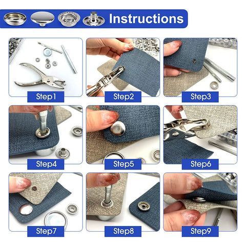 Step-by-step instructions for All In One Marine Grade Canvas Snap Kit For Boat Repair With 353 Pieces, Stainless Steel Caps