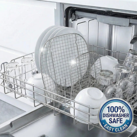 Premium 304 Stainless Steel Crisper Rack Set Compatible With Select Four Quart And Six Cup Air Fryers Heavy Duty two piece rack in dishwasher with clean dishes.