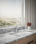 Jolt Pull-Out Kitchen Faucet With Two-Function Sprayhead, Touch Control, 1.5 GPM, Chrome Finish, installed on marble countertop
