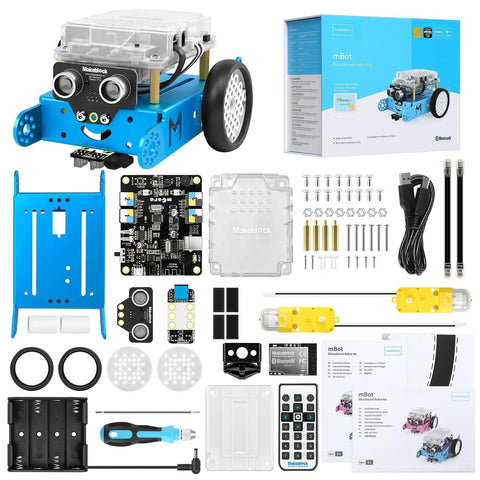 Kid Friendly Entry Level Coding Robot Kit For Kids Aged 8 To 12 Learn Scratch And Arduino with components, manual, and box.