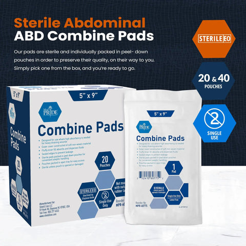 Soft Nonwoven Abdominal Wound Pads 5x9 Inch 20 Count Sterile ABD Pads High Absorbency Dressings packaging and pouch