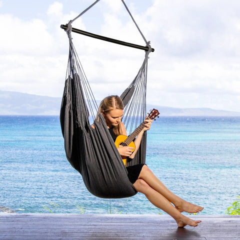 Durable Outdoor Hammock Chair Swing With Steel Support Bar And Side Pocket, Large Hangin Chair For Patio Or Garden