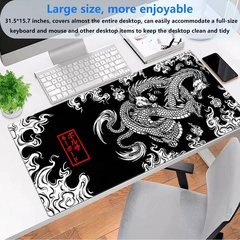 Extra Large Black And White Gaming Mouse Pad For Pro Setups Extended 31.5 By 15.7 Inches Desk Mat With Stitched Edges