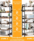 Adjustable Six Tier Open Bookcase With Mid Century Rustic Farmhouse Charm And Industrial Wood And Black Metal Build