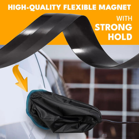 Tough As Nails EV Charger Port Cover With Secure Magnetic Lock showcased with a black flexible magnet protecting the outlet.