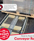 Heavy Duty Roller Conveyor Flow Rail - 5 Ft Galvanized Steel Gravity System With Staggered Plastic Skate Wheels for pallet handling.