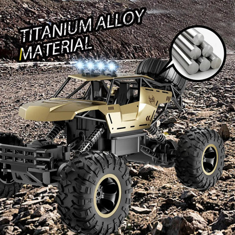 Rugged 1:12 Scale RC Monster Truck With Durable Metal Body, LED Headlights, All Terrain Off Road Beast Power on rocky surface