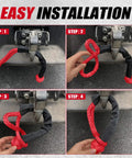 Installation steps of Red Soft Shackle Set With Protective Sleeve 57,000 Lbs Breaking Strength for off-road vehicles.