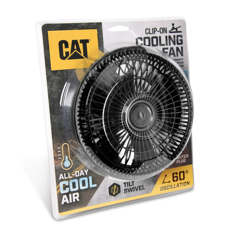 Oscillating Car Fan Built To Keep Your Ride Chill Fast With 12V Socket Power and a Heavy Duty Clip in packaging.
