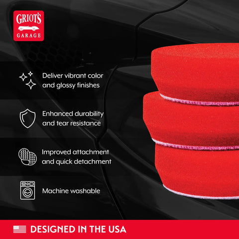 Three Inch Red Foam Waxing Pads For Car Detailing Polishing And Buffing With Waxes And Sealants Set Of Three shown with features