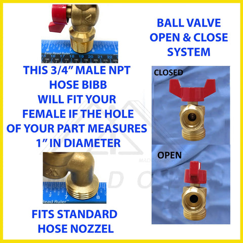 Brass Ball Valve With Three Quarter Inch NPT Inlet And Three Quarter Inch Hose Outlet For Gardens And Patios No Fuss Effortless Quarter Turn Shutoff Durable Irrigation Valve For Easy Yard Water Control.