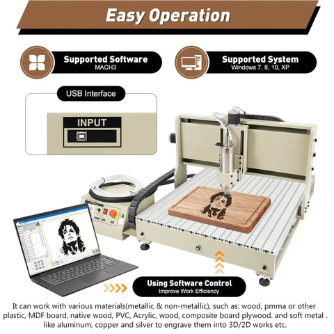 4 Axis Router Engraver USB CNC 6090 2.2KW Spindle Milling Drilling Machine For Woodworking with carving example