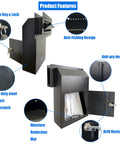 Drop Dead Secure Exterior Door Drop Box With Rear Access For Mail And Keys Anti Fishing Security Design Built Tough Zero Drama Operation In Matte Black showcase features including heavy duty steel and anti-pry design.