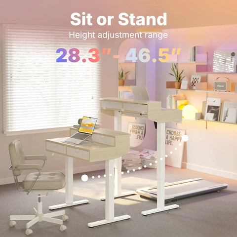 32 By 20 Inch Electric Standing Desk With Four Drawers, Adjustable Height Sit Stand Home Office Desk With C Clamp Mount