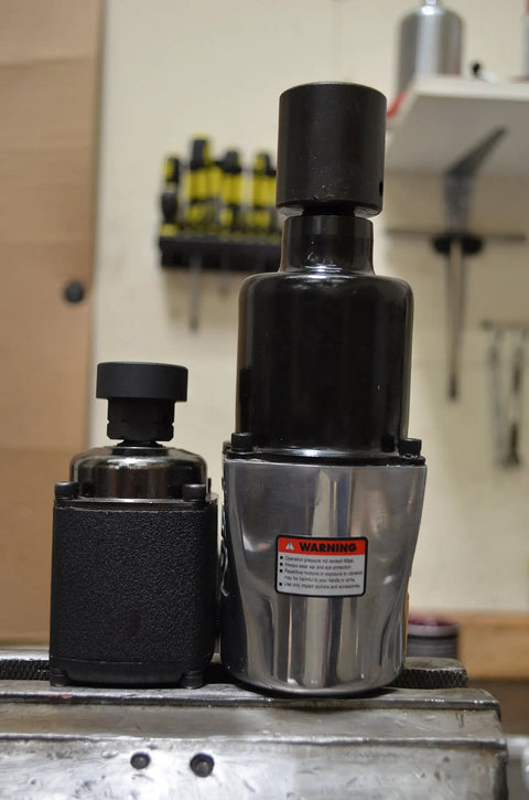 11 Piece 1/2 Inch Drive Low Profile Nano Impact Sockets SAE Set tools on workbench with CR-MO forged build visible