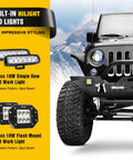 Nilight front bumper winch plate for Jeep Wrangler JK/JKU; black bumper with built-in LED work lights
