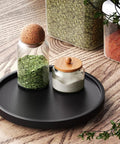 Dope Lazy Susan Organizer For Kitchen Cabinets And Pantry Bamboo Turntable Rotating Tray holding spice jars on table