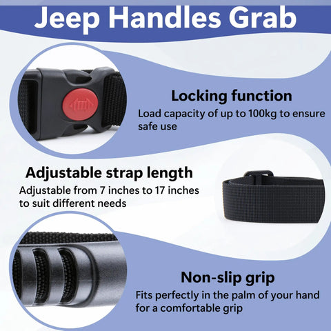 Rock Solid Adjustable Car Grab Handle Strap for Dead Easy Vehicle Entry and Exit heavy duty locking grip with adjustable length.