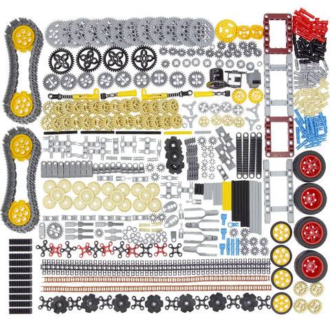 Pro-Grade Must-Have 852-Piece Technic Building Kit With Gears Axles Pins Connectors Wheels Chain Links And Joints displayed