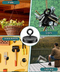Front view of a black 2-inch Neosmuk fishing magnet with eyebolt for lifting and retrieving metal.