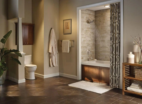 Bathroom with Wetherly Posi-Temp Tub And Shower System With Valve Included In Spot-Resist Brushed Nickel, 7-Inch Rain Showerhead.