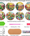 Colorful Cacti Diamond Painting Coaster Set With Holder 8 Piece DIY Art Coasters For Beginners And Grownups 4x4 Inches Kit Overview
