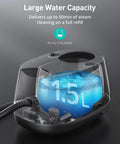 Turquoise Heavy Duty Handheld Steam Cleaner Mop 293 Degree Heat, 58 PSI shows 50.7oz water tank with visible steam boiler components.